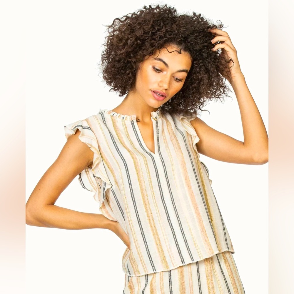 Lilla P Woven Stripe‎ Ruffle Tank Top Blouse size S
